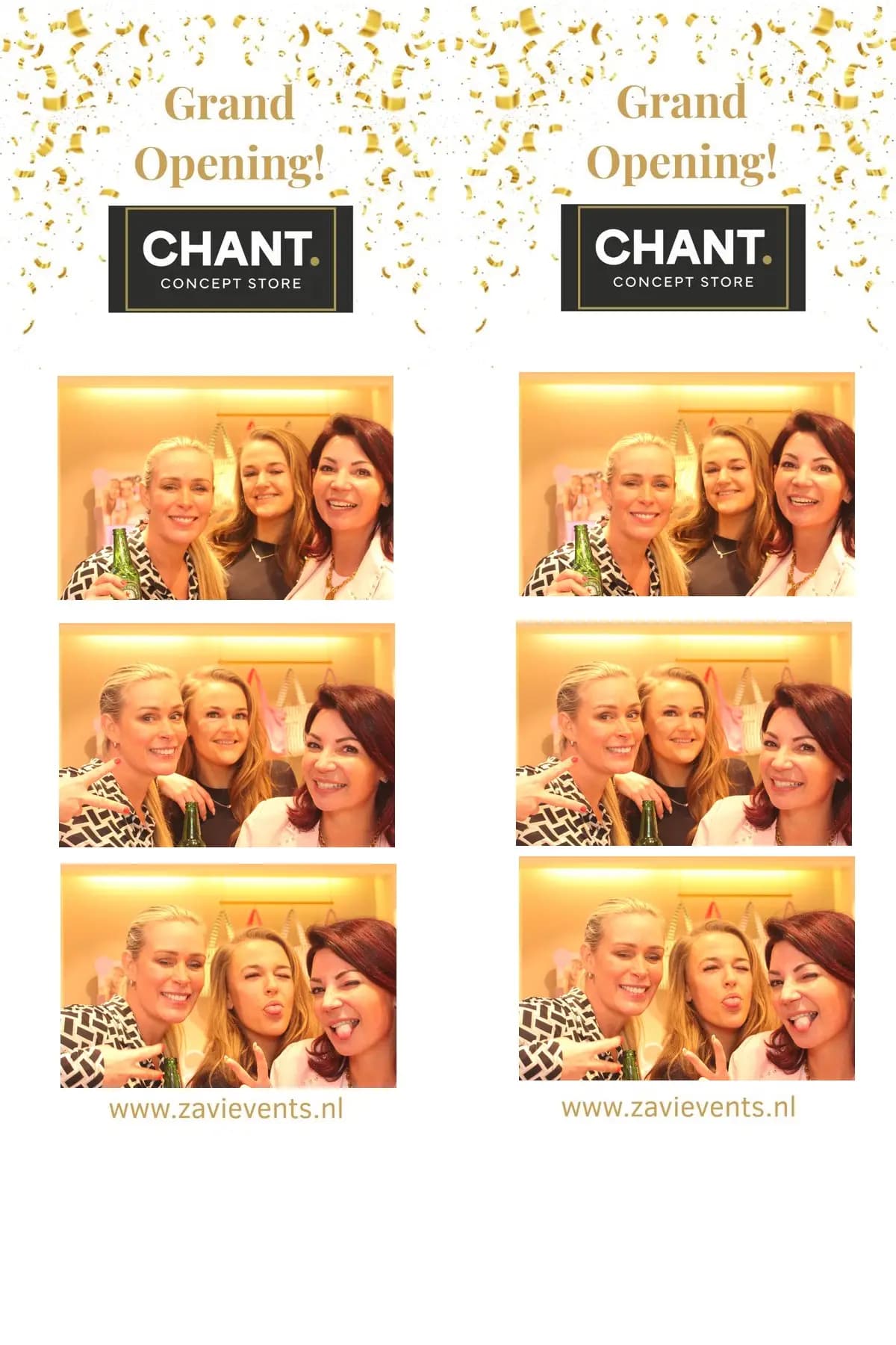 Gasten poseren in de photobooth tijdens een grand opening evenement verzorgd door Zavi Events Nederland